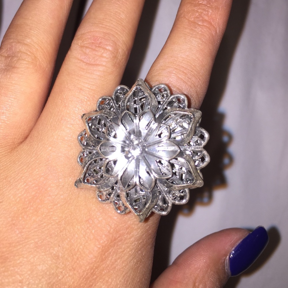 Silver Flower Metal Ring